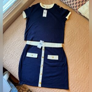 NWT Mango 2 Piece Set- Buttoned Knit Skirt and T-Shirt w Contrasting Buttons XL